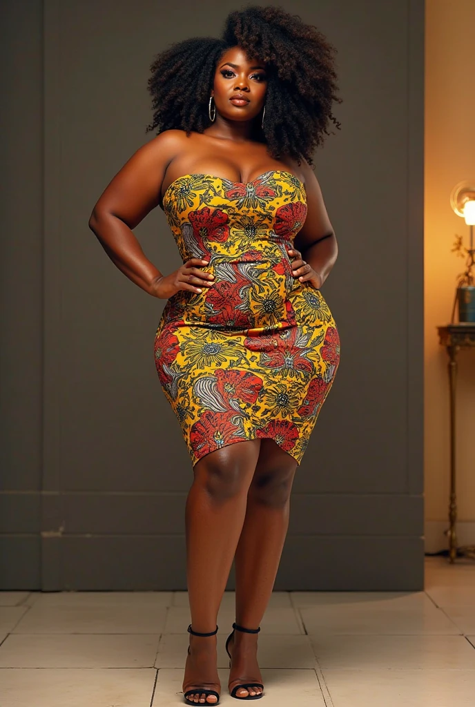 A beautiful curvy girl in a fashionable orange asymmetrical dress with a one-shoulder design stands confidently before the camera. Her straight hair is sleek and shiny, and her makeup includes bold eyeliner and a vibrant lip color. The 8K image highlights her attractive, detailed appearance.