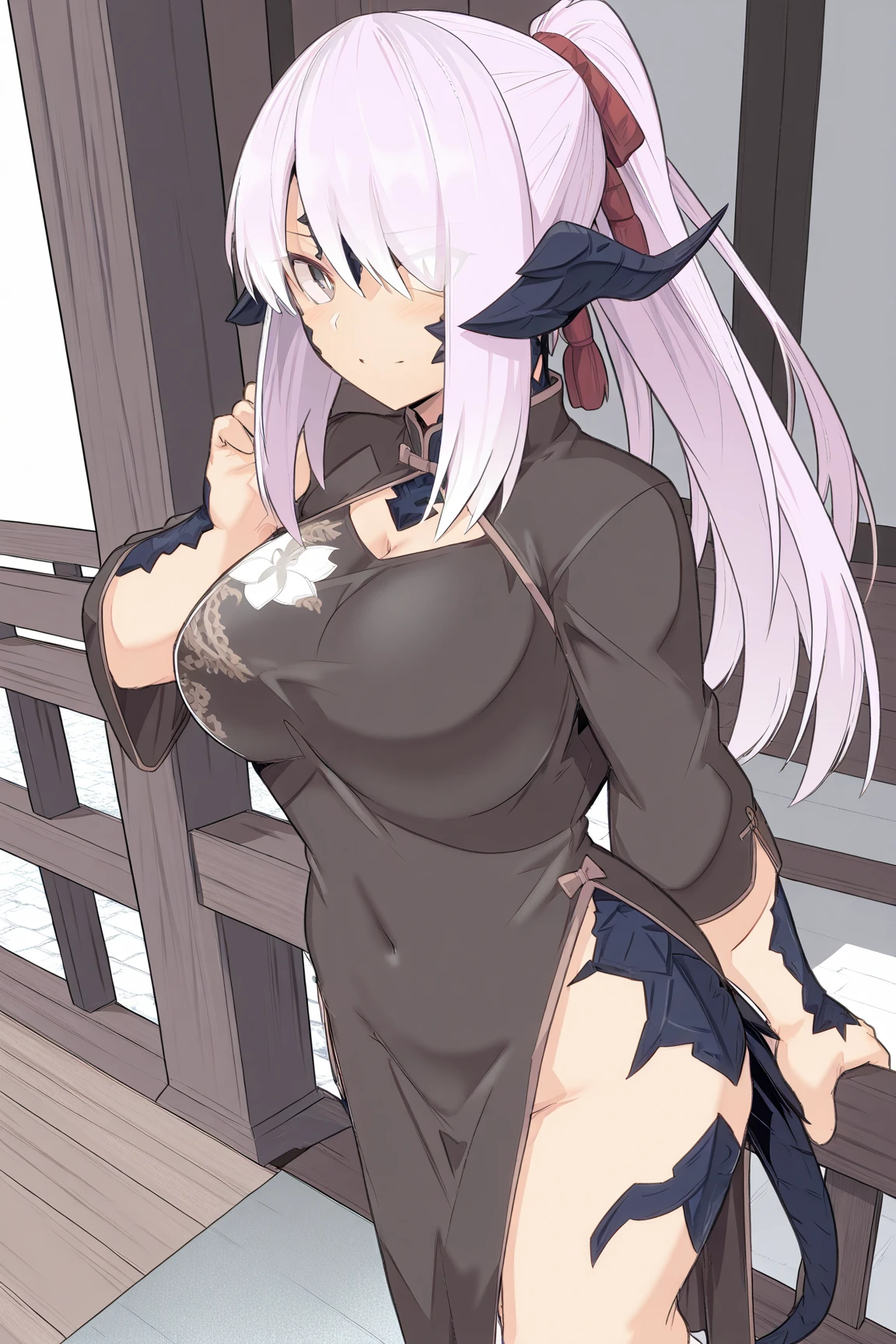 NSFW,koneko toujou (dxd),Gray Hair,short hair,(Female ninja:1.5),(Fishnet tights:1.2),Embarrassed,blush,(Perfect hands),(Perfect Anatomy),(masterpiece),(highest quality),Japanese-style house,