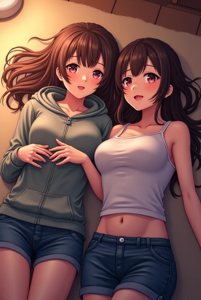 Two anime human male and female fuck on the bed