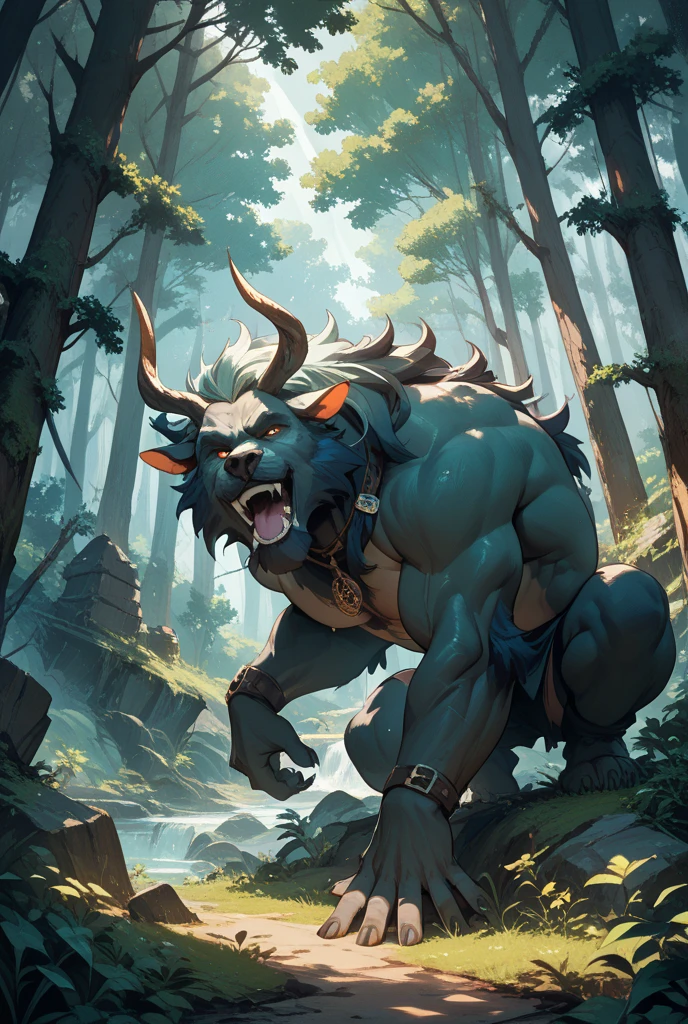 ultra-detailed, masterpiece, masterwork, high quality, best quality, hdr, (nature, night), posted on e621, (by darkgem), nsfw, male, solo, chibi, (white little body minotaur), dragon, (long silver hair, yellow eyes, white chubby body, roar), standing, dynamic angle, (micropenis, foreskin, perfect balls, pubic hair)