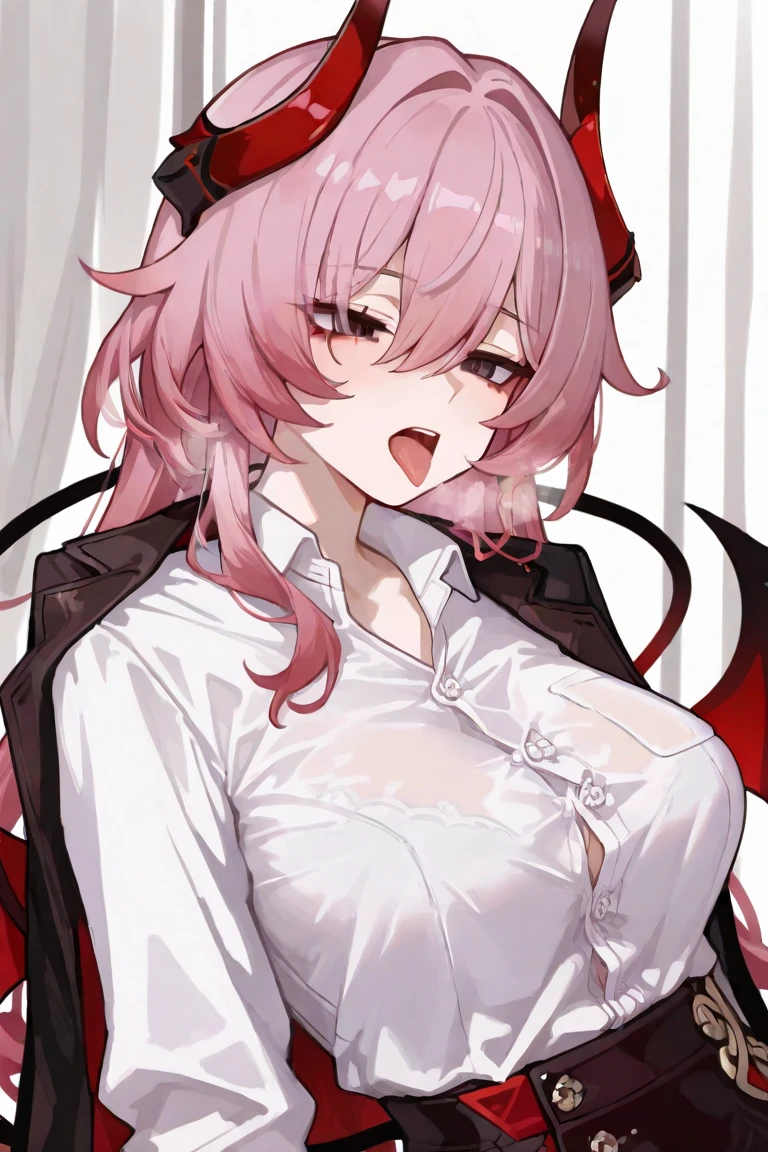 (endo araya,pink hair,Long hair),nsfw,steam,hotel room,Close mouth,(Heavy breathing,sweat, Sweaty and wet all over,)cowboy shot,Looking at Viewer,gigantic breast,((paizuri,breasts blowjob,breast squeeze,sweat, semen,cum on hair and face,holding her breast with both hands,penis,ejaculating penis,)),(yurigaoka school uniforms,)((half open eyes,)),shyly,