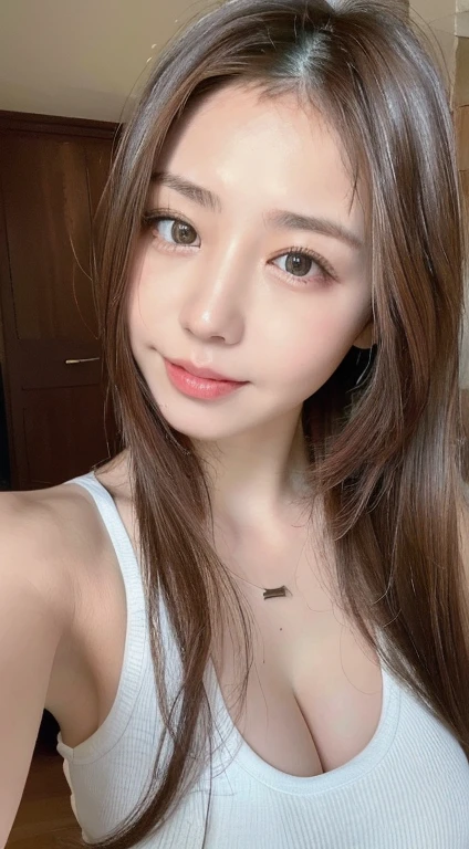 ((highest quality, 8k, masterpiece: 1.3)), One girl, The beauty of slim abs: 1.3, (Pink long hair、casual, Big Breasts: 1.2), White Dress: 1.1, Super Fine Face, Delicate eyes, double eyelid, smile, Home