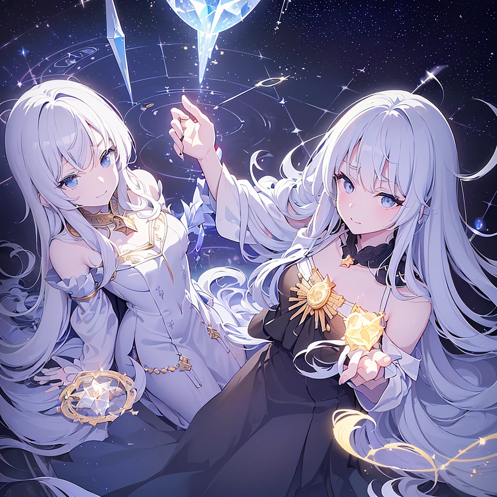 pretty girl Magical Taoist magic circle sexy blonde Sparkling eyes Lightning Staff Jewelry box Amethyst Pendant A pale blue pillar of flame swirls...whole body Dynamic Crystal