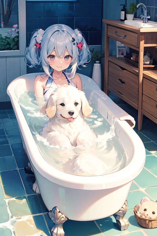 Dog suddenly appeared. Likes listening to songs. Taking a shower.