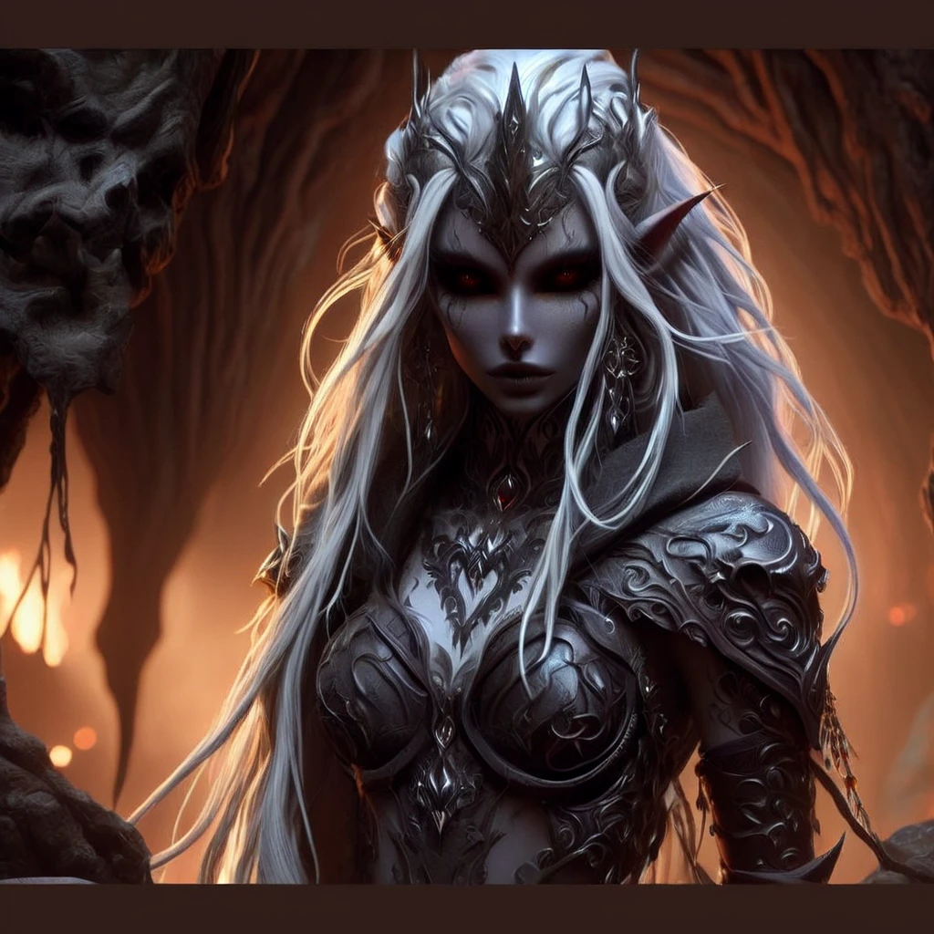a close up of a woman with white hair and a horned face, dark elf princess, beautiful dark elf countess, diablo 4 queen, 4k fantasy art, diablo 4 lilith, 8k fantasy art, dark elf maiden, karol bak uhd, dark elf, hyperdetailed fantasy character, detailed fantasy art, unreal engine fantasy art, of an elden ring elf