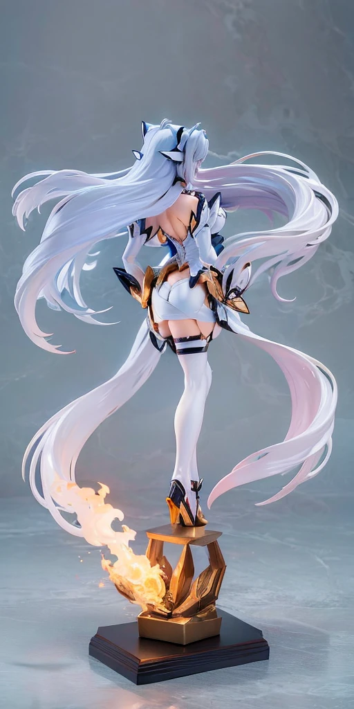 1girl, solo, robot, gigantic ass, faceless, armored, knight, red cape, naked, nude, voluptuous woman, glossy, thick thighs, wide hips, huge breasts, long hair, ponytail, silver body, silver latex, gigantic ass, huge ass, latexskin, combat pose, sexy pose, skintight, rubber bodysuit, pinup, masterpiece, ultra hd, absurdres, best quality, belly button, small waist, dancing, fighting, kardia, bottom heavy