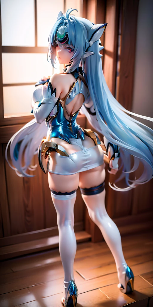 (photorealistic:1.8, highest quality:1.8,8K masterpiece:1.8,High resolution,muste piece:1.8,RAW Photos,cinematic lighting,red and purple dream colors),one goddess、(Completely naked、choker、knee high stockings、loafer shoes),(beautiful detailed blue eyes:1.7,double eyelid:1.6,Beautiful skin with glowing details:1.2), (Looking at Viewer:1.5),(small face、whole body,Photo seen from below:1.5),( midium Hair:1.2、Beautiful shining blue and white hair:1.5), expression(Impish Smile:1.3,face turns red:1.3),(Moderate chest:1.3), Pause(stand with legs apart,Seductive pose:1.5), background(Bright forest with blooming flowers),(detailed perfect face),anatomically correct,correct move:1.5,correct foot:1.5,4 fingers and 1 thumb in correct proportions,(cameltoe),No split screen,slender abs:1.2,(Young sensual gravure idol)