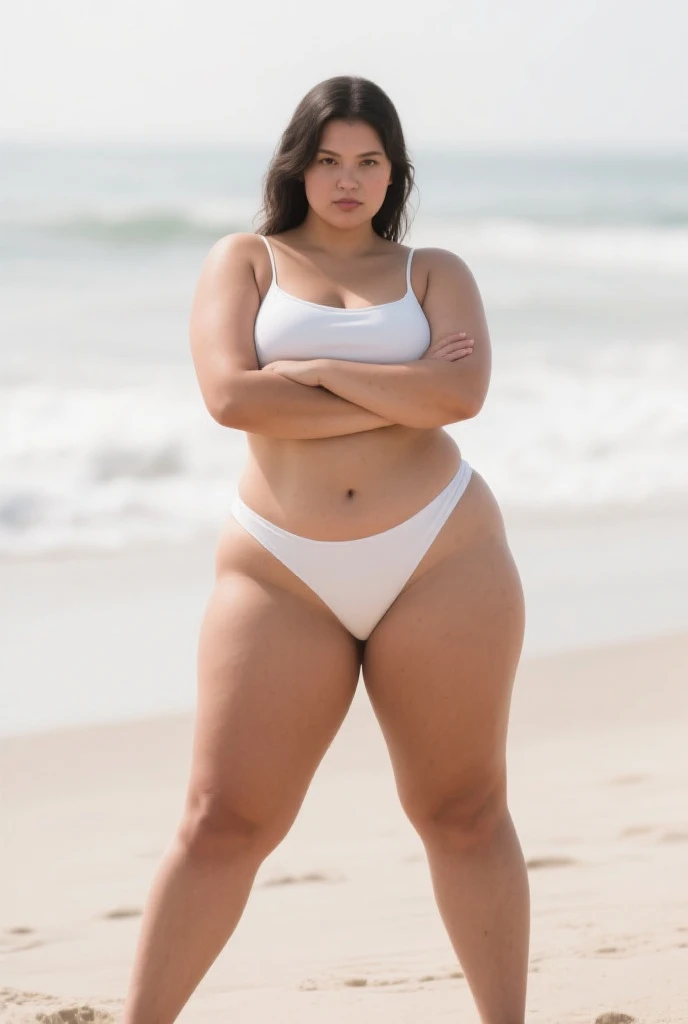 best quality, highres, hires, skin definition, detailed skin, detailed eyes, detailed face, (anri okita:1.5), lifelike, ((japanese AV model)), 4k, 8k, (photorealistic:1.5), realistic, uhd, beautiful, bimbo, perfect makeup, ((white bikini, white sneaker)), (huge breasts:1.25), huge tits, cleavage, thick thighs, large ass, wide hips, curvy, busty, hourglass figure, 1girl, solo, sexy pose, full body photo, photorealistic beach background