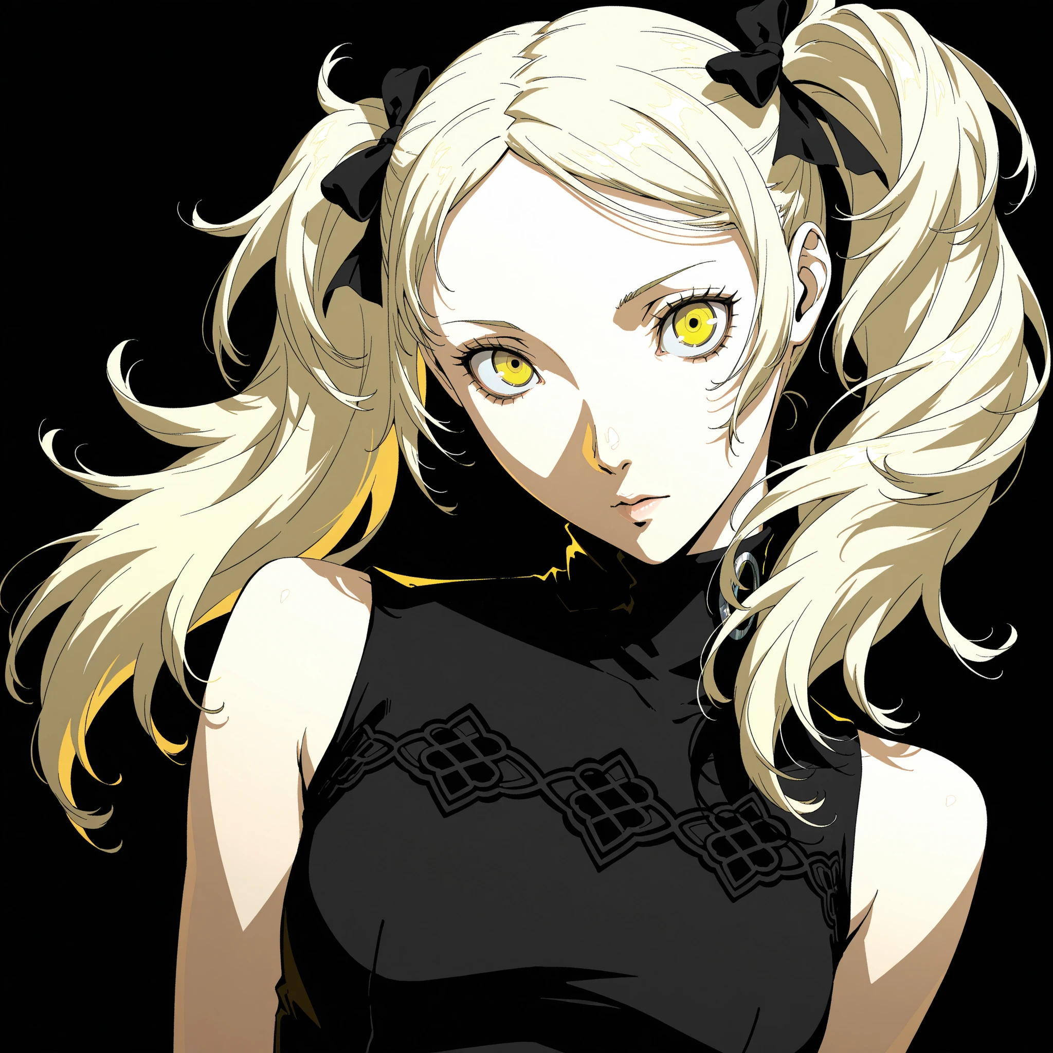 portrait, solo, 1girl, looking up, yellow hair, grey eyes, large breasts <lora:amano_yoshitaka_style_v01:1>