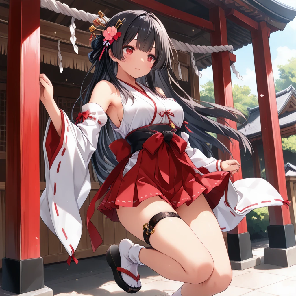 Bright red ultra-mini skirt hakama、White string loincloth