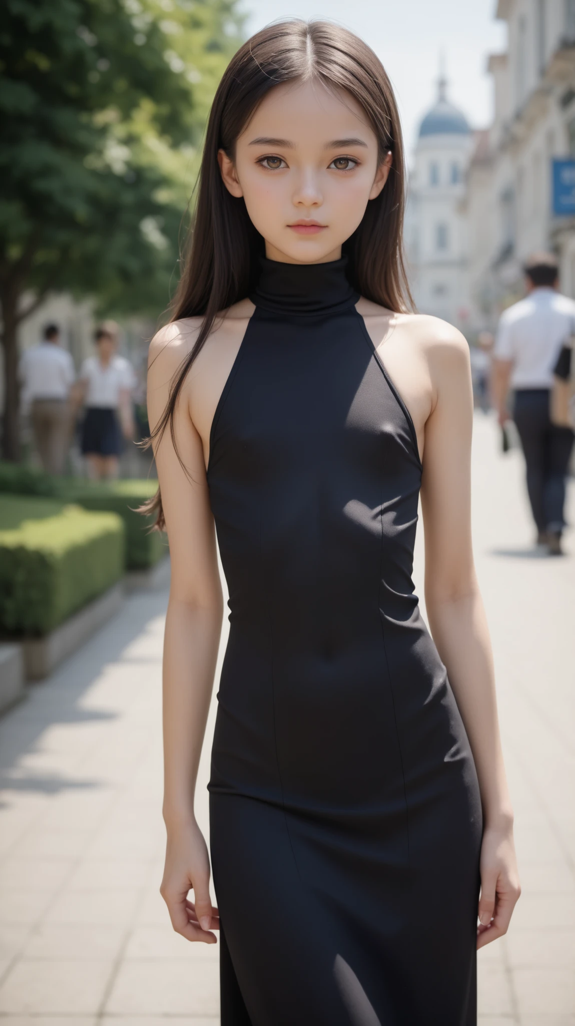 pieces fly、masterpiece、highest quality、Super detailed、High resolution、High resolution、8K portrait、unity 8k wallpaper、Detailed CG、unity 8k wallpaper、Detailed CGユニティ8kの壁紙、realistic、real person、portrait photography、shiny skin、（20-year-old:1.2）、(cute:1.2)、High resolution、beautiful clear eyes、very detailed explanation、delicate face、cute face、nice lips、thin waist、thin legs、(small face:1.4)、1 girl、(Shopping mall:1.2)、((flat chest:1.8))、(Sleeveless turtleneck knit:1.6)、(pleated skirt:1.3)、(Braless nipples:1.8)、(big smile:1.2)、(stop temporarily:1.2)、(small breasts:1.8)、(eight-headed body:1.4)