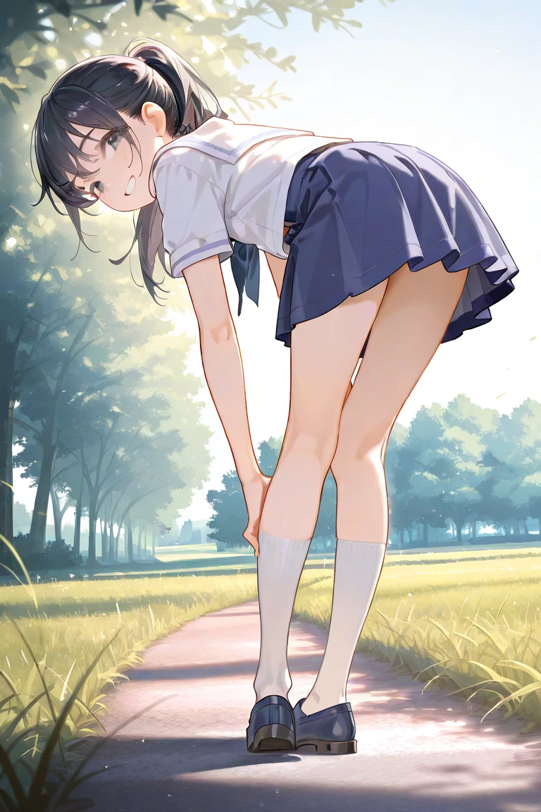tomboy, young teen, barefoot, countryside