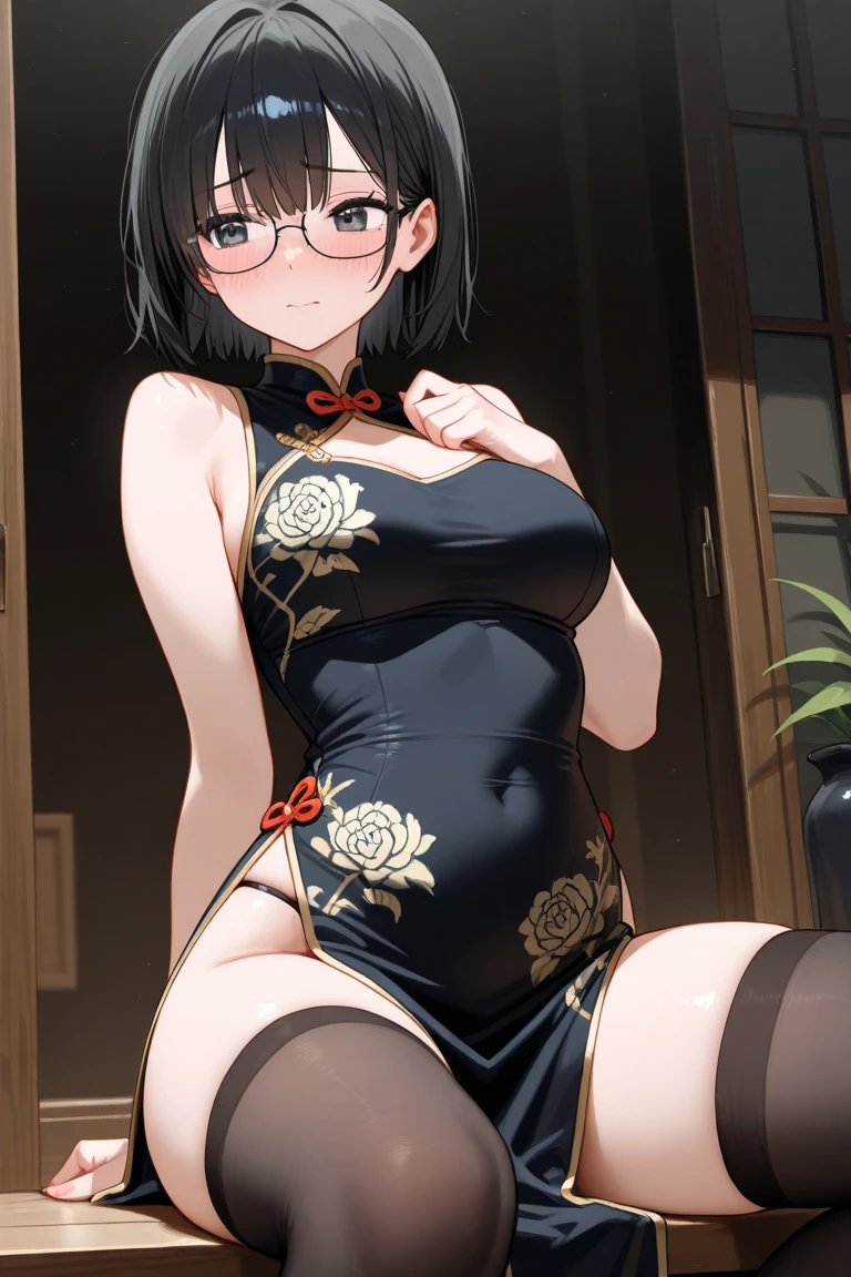 mine same as the original, mine, , (:1.2)
rest, (cheongsam), (view from below), (Put your arms behind your back), (wild lift), thin dress, Crotch cutout,
rest looking at viewer,
rest, Home,
rest (masterpiece:1.2), best quality, high resolution, unified 8k wallpaper, (illustration:0.8), (Beautiful and delicate eyes:1.6), extremely detailed face, perfect lighting, Very detailed cg, (perfect hands, perfect anatomy), , Headband, hairpin, Headband