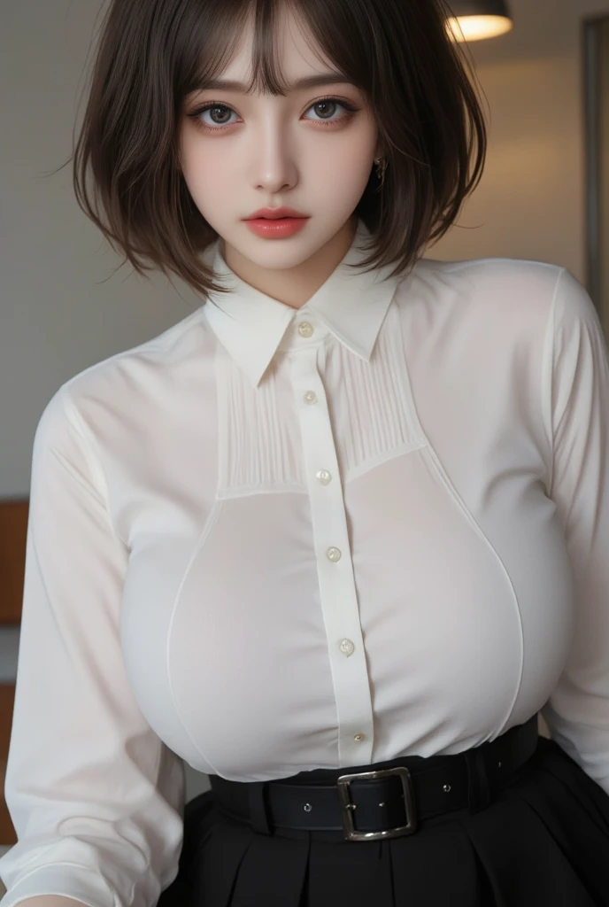 (((Beautiful woman standing in a narrow elevator))), (((Shooting from close range))), (Frightened expression:1.9), ((blouse)), Voluptuous body, View Photographer, Very tall woman, Large one woman, Big Breasts, ((Highest quality)), ((Intricate details)), Mature Woman, Very detailed, Perfect hands, Finger details, Beautiful and detailed, Long Hair, Brown eyes, Detailed Background, Perfect Eyes, Captivating eyes, Random Hairstyles