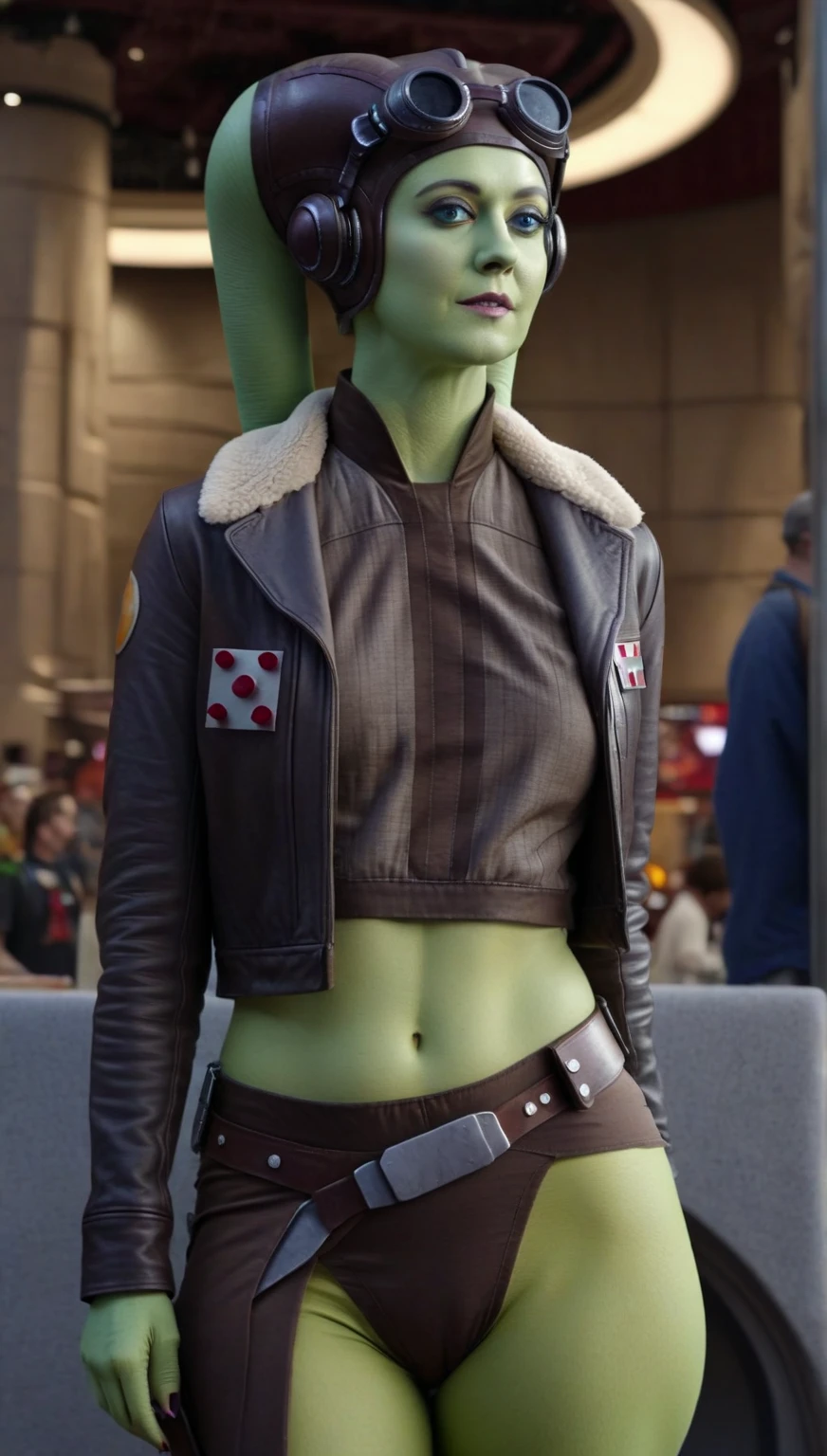 A beautiful sexy , hera syndulla, green skin (detailed realistic,4k,highres,masterpiece:1.2), NUDE
