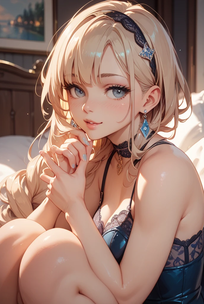 Realistic、anime、Big eyes、Strong sexual desire、リアルanimeスタイル、エロanime、Looking down from above、bed、Sit sloppily、Disheveled kimono、Open the chest、looking at the camera、Looking up