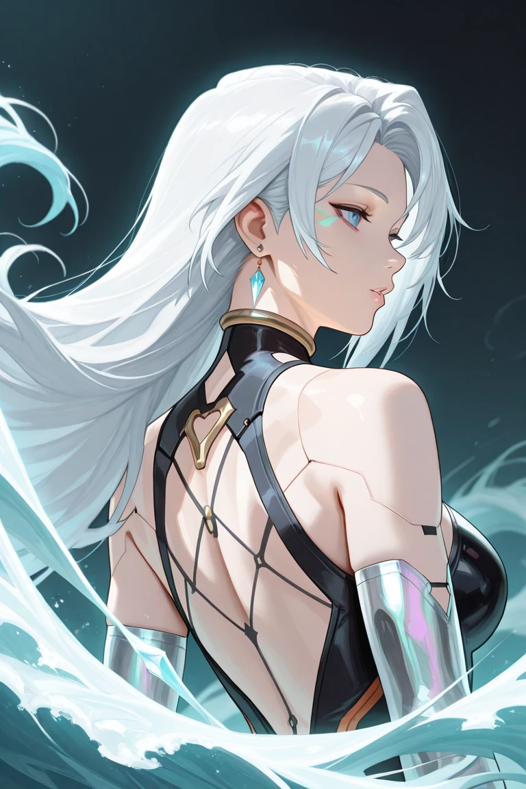 beautfull woman, with white hair ,playing with an octopus with heavenly power