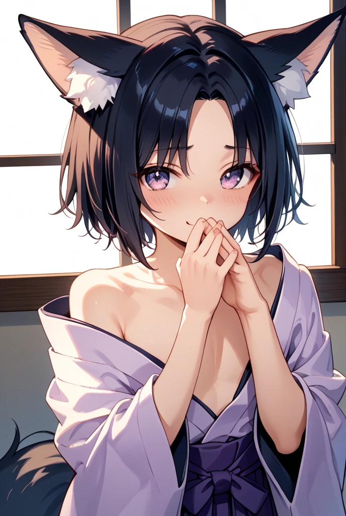 1 girl, cute girl, Shinobu Kochou, Japanese-style room, standing, a character portrait, , kimetsu no yaiba, elegant victorian , close up of anime girl, grinning evily, evil face, sleepy eyes, main character, luxury house, luxury, purplish black hair, wolfcut hairstyle, purple and white butterfly headband behind hair, (show off nipples:1.6), (exposing bare breasts:1.3), (exposed chest:1.3), (no bra:1.3),(open shirt:1.2),(round face:1.6),(baby face:1.6),(small nipples:1.6),(small areolas:1.6),(belly button:1.6),(white butterfly wing pattern haori),(loli:1.6),butterflies, (Japanese Sword in one hand:1.6),