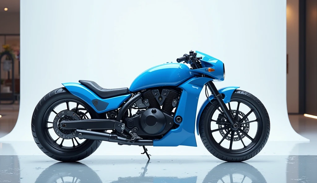 a (bwporcelaincd, porcelain, shiny:1.2) motorbike, toy model, (solo:1.2), <lora:bwporcelaincd-000016:1.0>, no humans, high quality, masterpiece, realistic, photorealistic, long-focus, (indoors, parking lot)