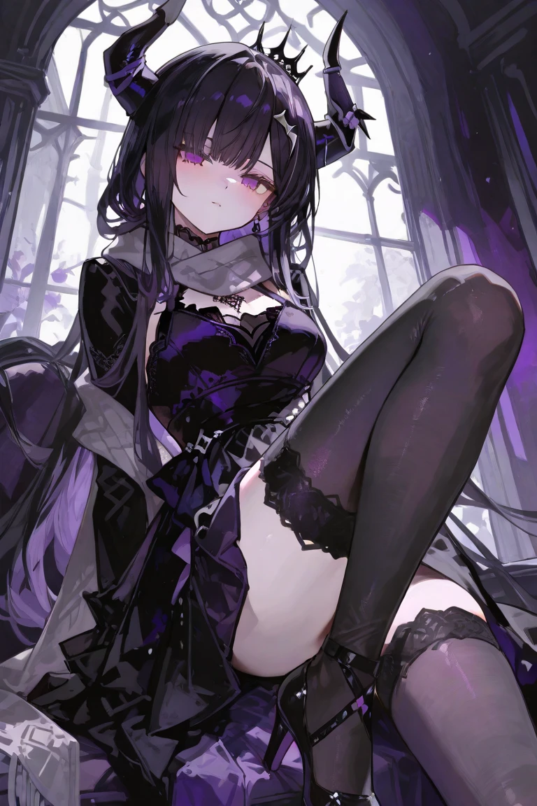 (Super detailed)),((illustration)),((masterpiece)),(((need))),((fine、Highest quality CG Unity 8K wallpapers,masterpiece),((4K,masterpiece,best quality)),Black hair queen,Waist-length hair,Royal sister,Sexy,Tall figure,Lilac eyes,Sleeping in a coffin,mummy,The whole body is wrapped in bandages,Limbs wrapped in bandages,There is a coffin beside him,Mature,Hair Bunch,Hair tied on both sides,Black and purple French vintage clothing,Gorgeous pure black cape,Black veil,Purple-white halo,Black purple boots,Bones piled up underfoot,Wearing a crown on the head,Holding a knight's sword,pyramid,Emitting dim purple light,Brilliant palace,Starry Sky,Mysterious symbols,individual,Emit a dim light,Full body picture