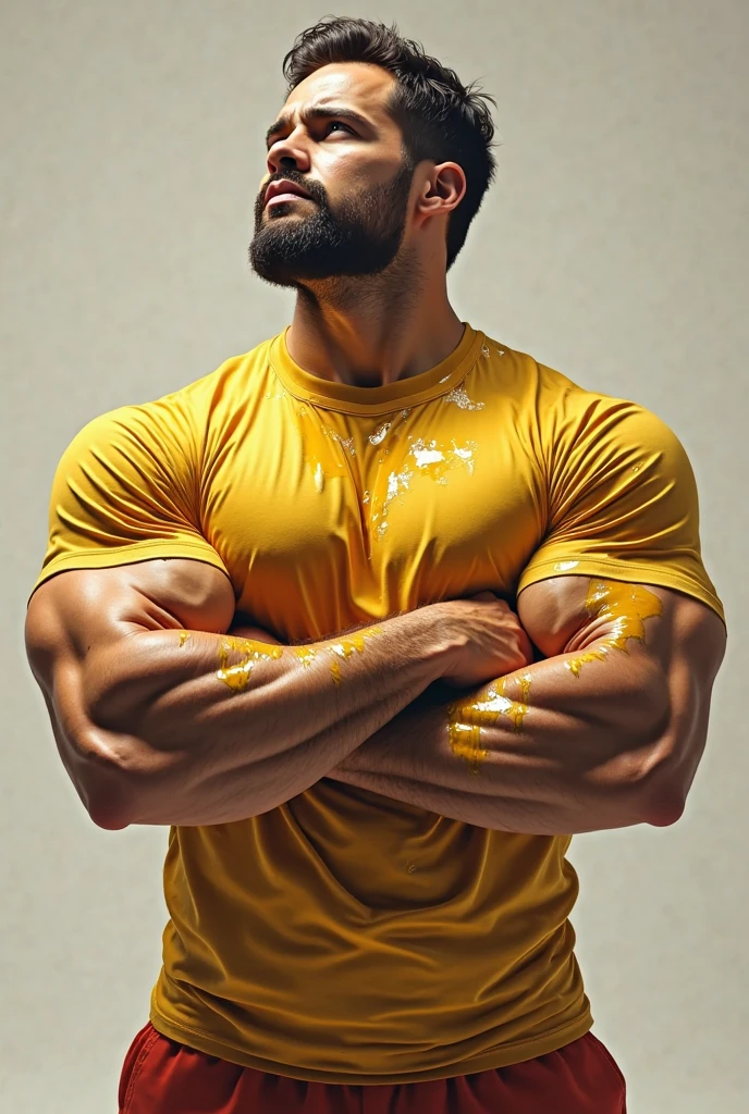 Improve his muscles and put yellow glasses on him