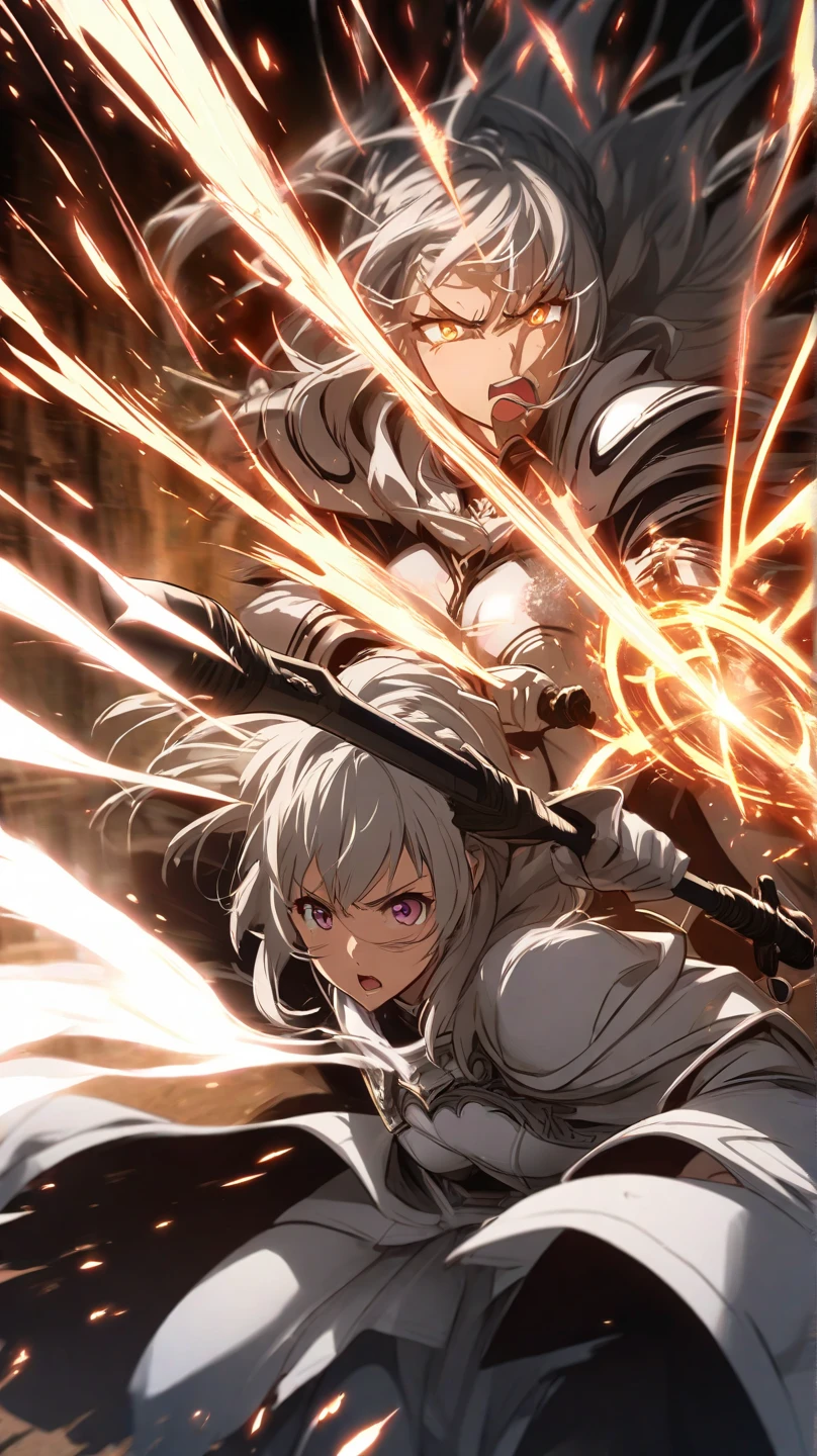masterpiece,best quality,ultra detailed,(1Female Knight swinging a fire sword),upper body shot,(fire:1.4),blonde hair,long hair,blue eye,straight hair,blonde hair,look at viewer,(ThunderStorm:1.4),(Sweat:2.5)