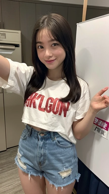 best image quality、realistically、radiant beautiful skin、1 female、Early 20s、Chair、idol sculpture、rough shirt、mini skirt、underwear、Please open your legs for the camera、smile、