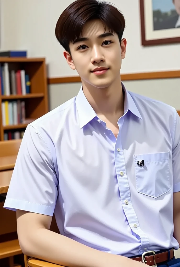 man,Around 30 years old,Calm and restrained。 Medium build,short hair,Wearing simple shirt and trousers。full-body shot, Slightly dull expression,But his eyes reveal determination and wisdom。 The background is white,Showing the image of a junior employee in the workplace