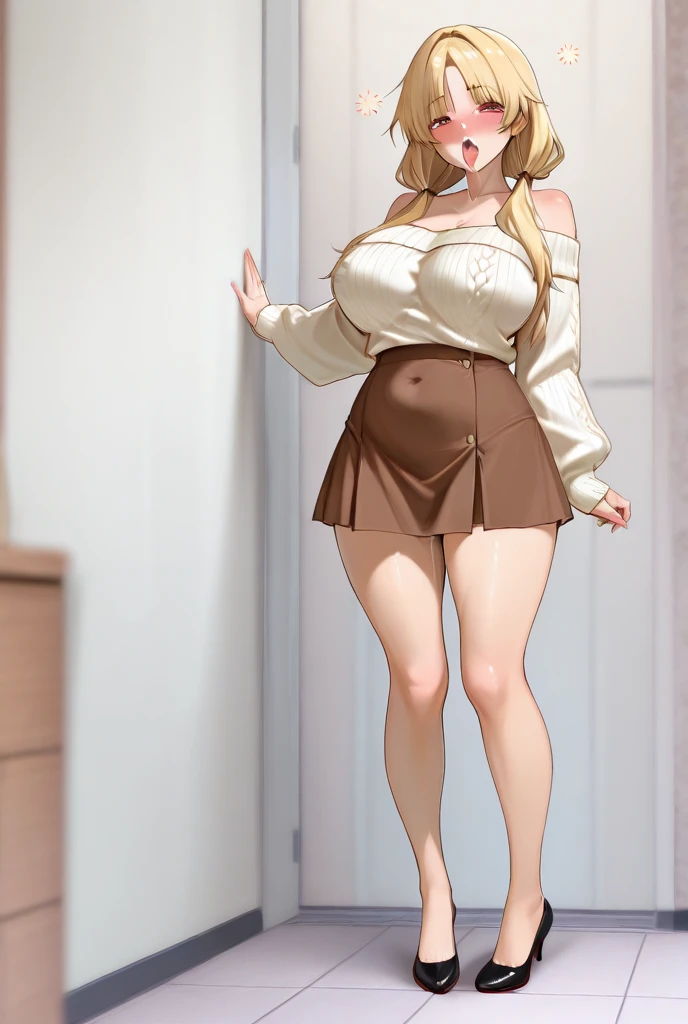 Medium round breasts, (1 mature Girl), ((sexy body)), solo, best quality, masterpiece, portrait, flirting with viewer, sensual pose, detailed, perfect anatomy, detailed art, high definition, 4k, high resolution, (blonde female with red eyes), micro-skirt, cropped, ((lifting skirt, pussy nsfw)),