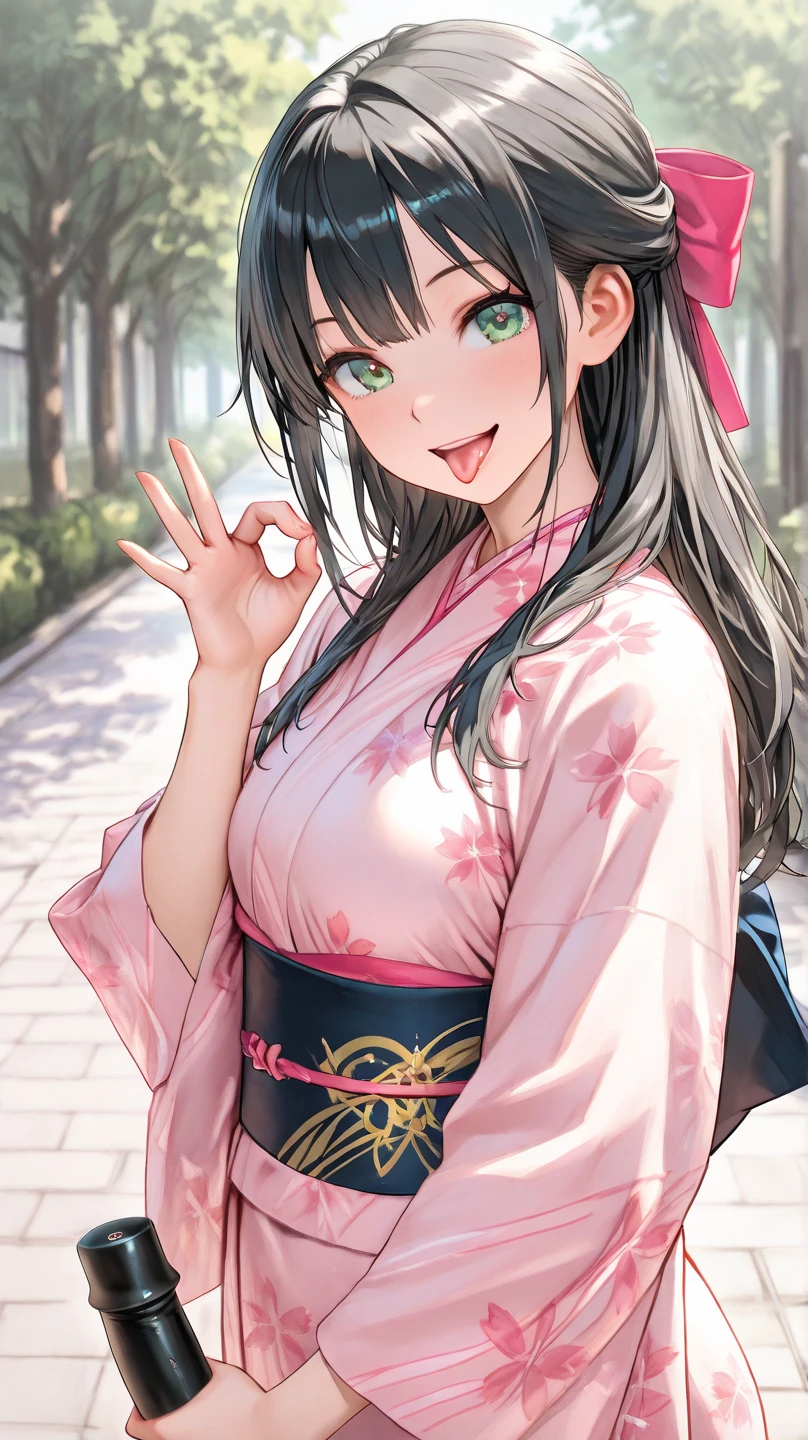 highest quality, masterpiece, Ultra-high resolution, (Realistic: 1.4), kamado nezuko, RAW Photos, 1 girl, 14yo, kimono, look at me, (((Small breasts))), whole body, Sexy thighs, , The best smile, Heart-shaped glowing skin, Dramatic lighting, ((((Give the gift of the heart)))), Lovely, Leaning forward, Are you okay, Quickly, cute, ((Cleavage)), Highly detailed eye depiction,