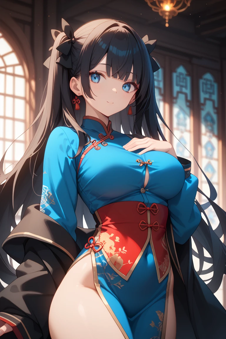 ((Best quality, 8k, Masterpiece: 1.3)), Sharp focus A beautiful woman with perfect body, Slim abdomen, Highly detailed face and skin texture, Detailed eyes, Traditional Chinese costume, ancient Chinese princess, black hair, hair ornament studded with small jewels, slender body, hands on chest