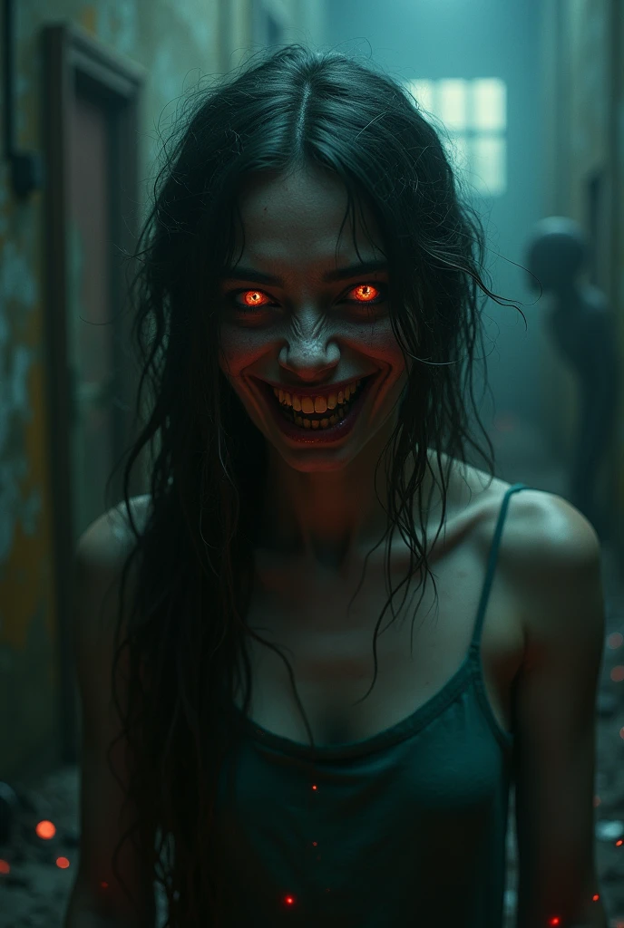 A lady doctor has to be shown right in front whose eyes are filled with blood, whose hair is open, and she is seen screaming, some people are pulling off her clothes,