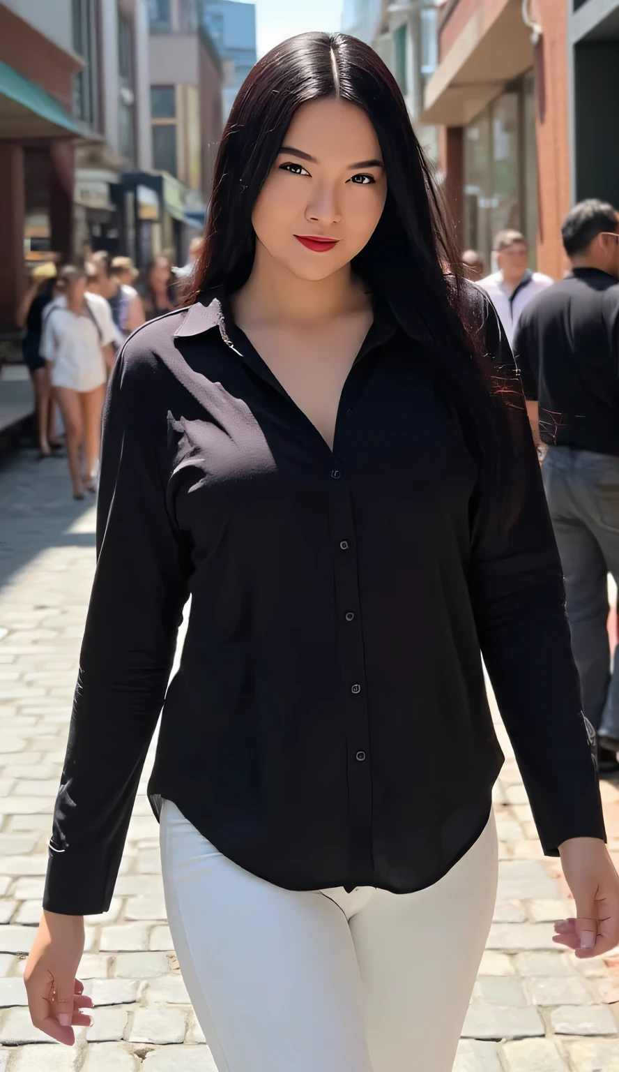 ((Highest quality, 8K, masterpiece :1.3)), Sensual woman, One girl, (Slim figure :1.2), Dark brown hair, (Outdoor, shirt, Shorts :1.1), Highly detailed face, Detailed lips, Fine grain, double eyelid,(Huge breasts:1.5)