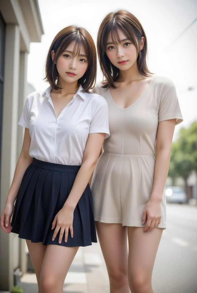 ((Best of the highest quality, 8k, Masterpiece: 1.3, raw photo)), Sharp focus: 1.2, (1 AESPA, slim body type female, 21 y/o: 1.1), (Solo: 1.2), (realistic, photo-realistic:1.37), face focus, cute face, finely eyes, (droopy eyes: 1.32), (Emphasize prominent aegyo-sal with bright: 1.2), shimmering eyeshadow applied under the lower lash line, paired with thick, (from behind: 1.16), (small breasts, flat chest, Thigh: 1.3), (short bob, bangs: 1.2), (wearing navy blazer and white shirt of school uniform, panties: 1.32), walking terrace office, sun light, flower