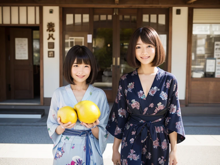 family、Parent and 、Wear a yukata、girl、cute、Japanese、Black Hair、beer in hand