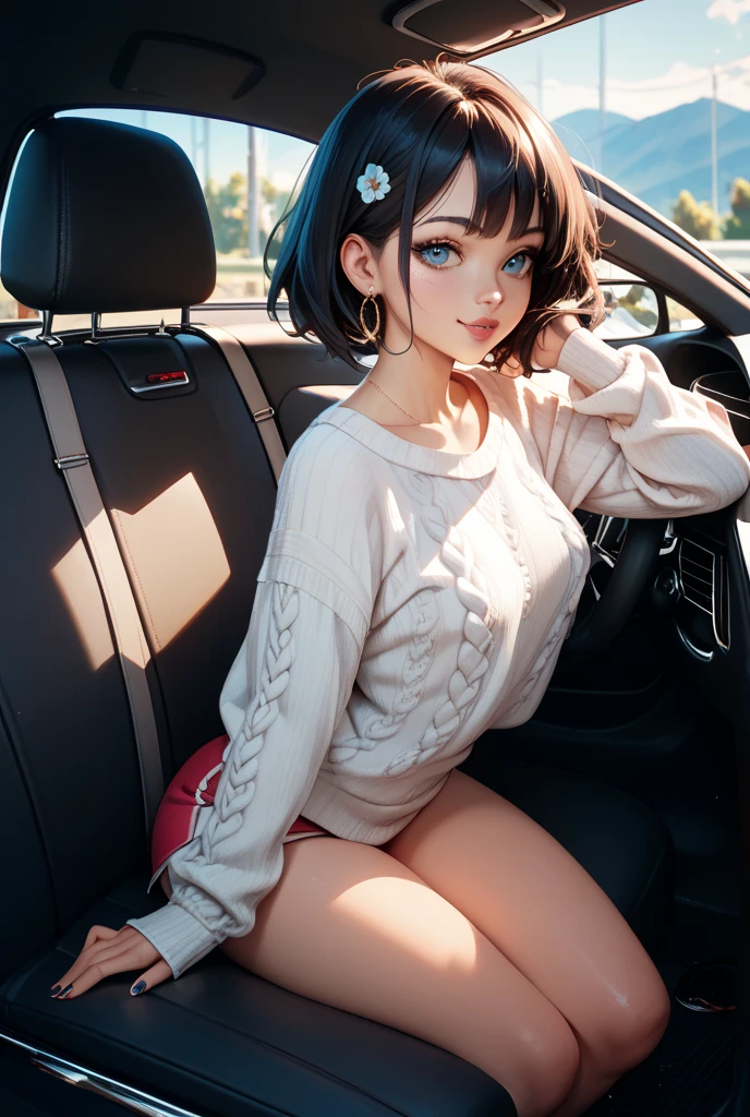 （（（1 Girl）））1 Girl
3d
bare shoulders
black eyes
black hair
blurry
blurry background
breasts
brown eyes
depth of field
leaning forward
lips
lipstick
looking at viewer
makeup
nose
outdoors
realistic
red lips
short hair
shorts
solo
tank top，(Desert Abyss)
