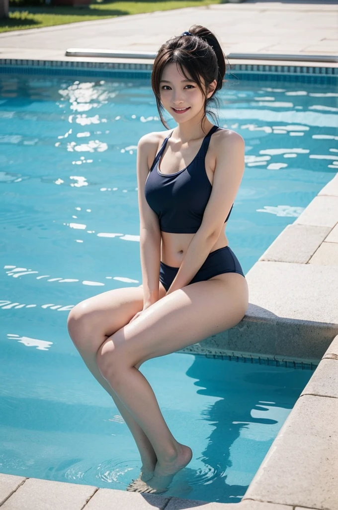 ((Highest quality, 8K, masterpiece: 1.3)), (Taking a full-body photo:1.3), (1 Japan Idol:1.6), (Very sexy pose:1.5) ,Very cute face, 19 years old, Baby Face, (Spreading her legs:1.5), (お尻にSwimwearが食い込んでいる:1.2), Very realistic skin, Natural Shadows, Natural sunlight, long hair, セクシーなSwimwear, 細いSwimwear, Very well balanced body, Big eyes, Long eyelashes, double eyelid, smile, Swimwear, RAW Photos