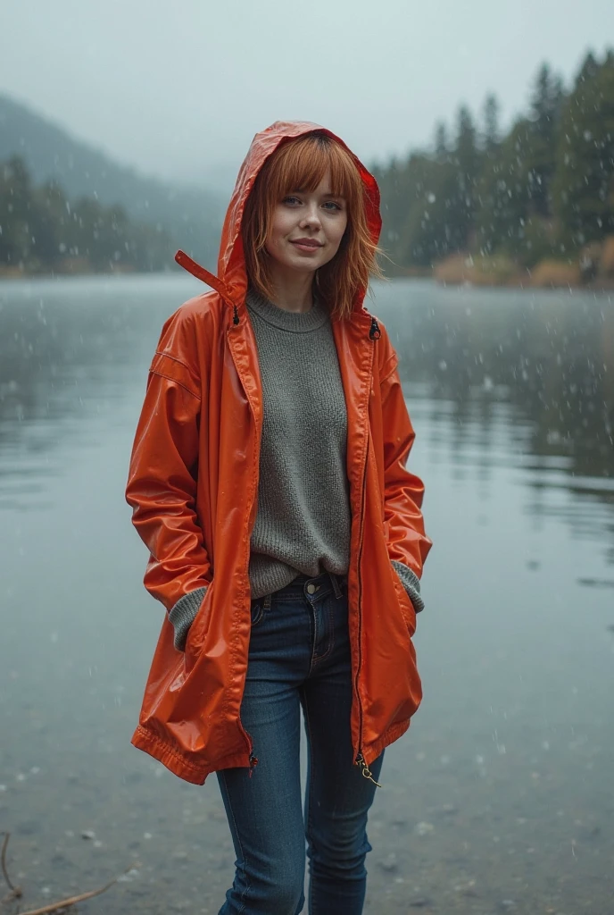 ((Extreme Detail)),(Ultra-detailed), detailed face depiction,Best Quality, masutepiece,Front-facing fashion pose:1.2、 parka、shortpants,Smirking expression,eyebrows are thin:1.3,(((blurry backround:1.2))),plein air,Lake baikal