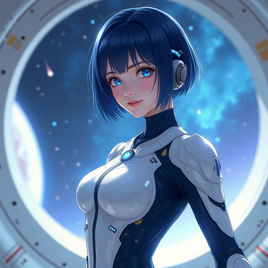 Girl、A simple sci-fi suit(two-piece、translucent、Tube top)、Transparent helmet、Knife User、whole body