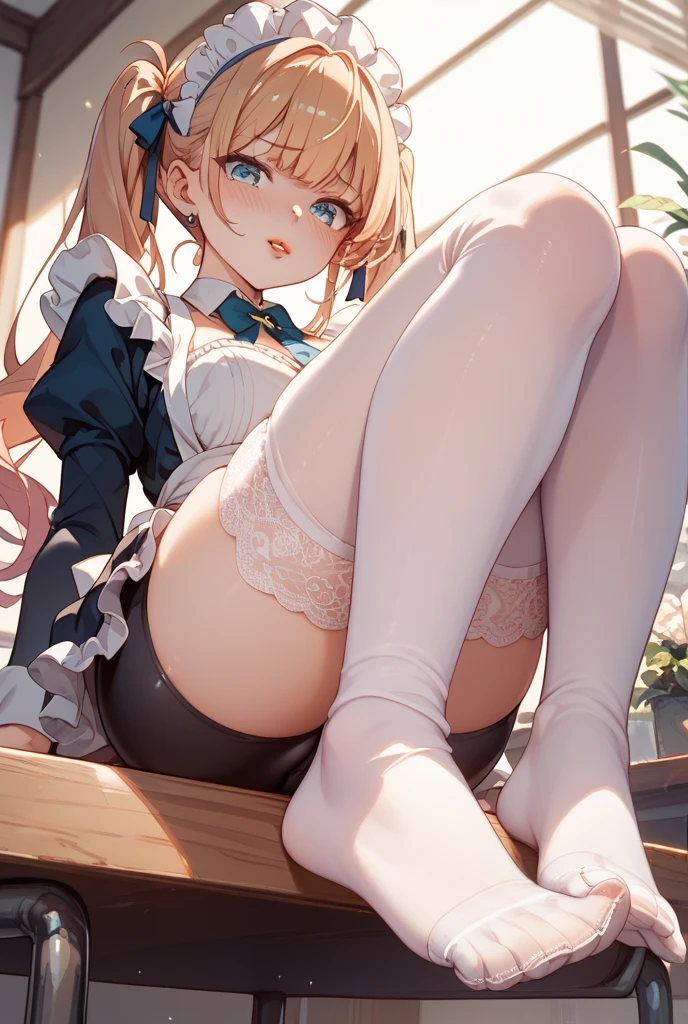 best quality,Super detailed,Perfect limbs,floor、mini skirt,Clothes with intricate details,Bright,Swimsuit,one person,blond,Sexy、Deep sleep、long hair、Stockings