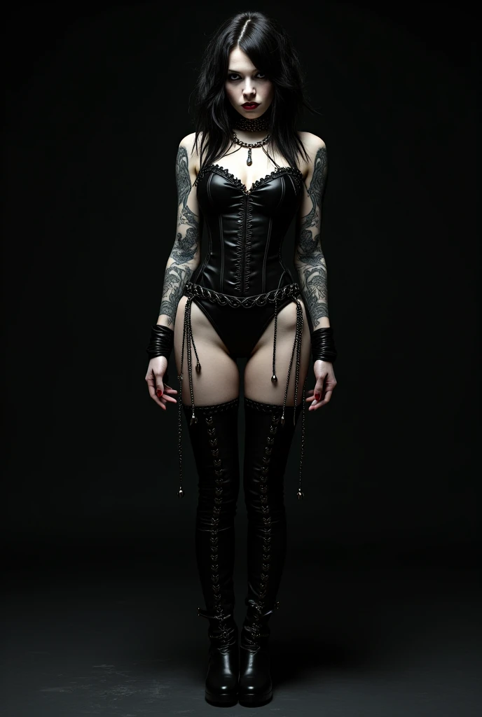 Beautiful girl in iconic costume of Bondage Gothic Lolita swimsuit by Fluffy,(Images showing the whole body),((Beautiful blonde hair)),((Red Eyes)),((Twindrill hair)),((a beauty girl)),(((Many butterflies on the body々Tattoos)))