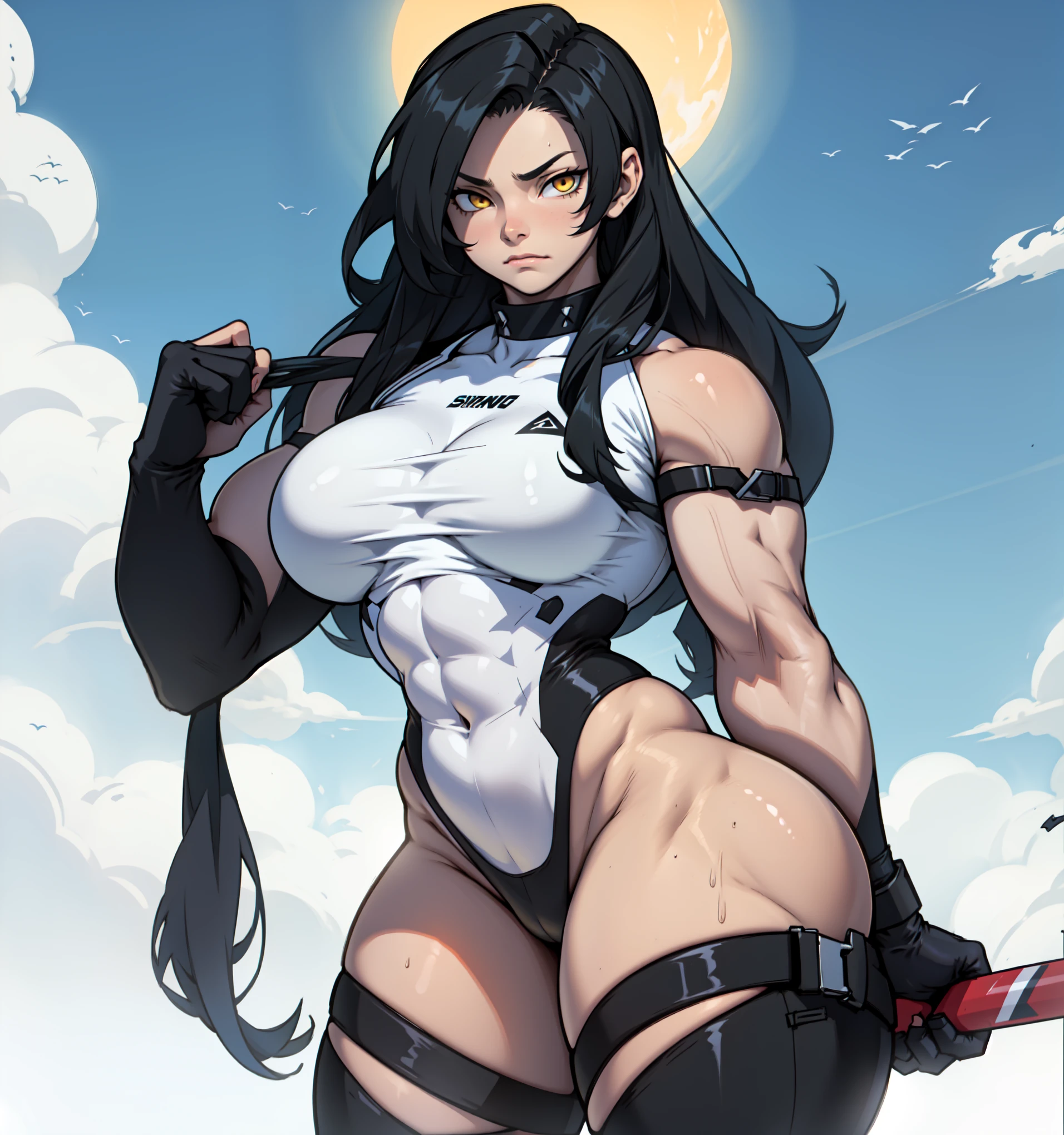 girl muscular toned body perfect anatomy large breasts thick thighs athletic black hair yellow eyes pale skin girl muscular toned body perfect anatomy large breasts thick thighs athletic evening gown evening gown