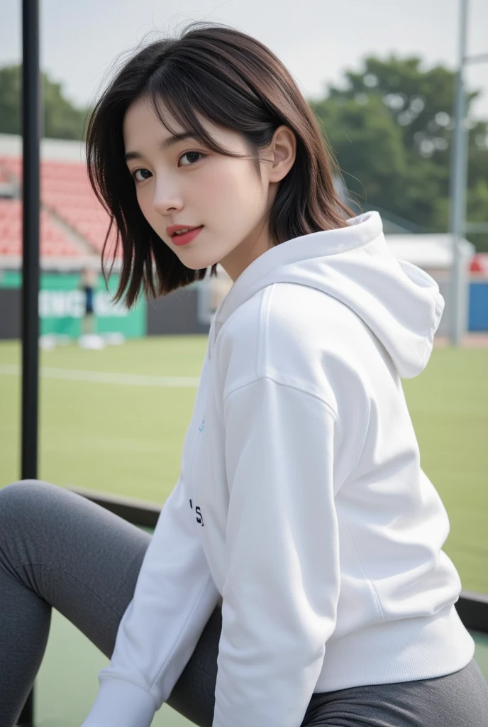 (on the table, best quality, realistically, Super detailed, meticulous, high resolution, 8k wallpaper), Close-up portrait of a beautiful woman, Chariada, smiling, light brown messy hair, Perfect dynamic composition, 美丽meticulous的眼睛, Just like the cover of a fashion magazine, On campus