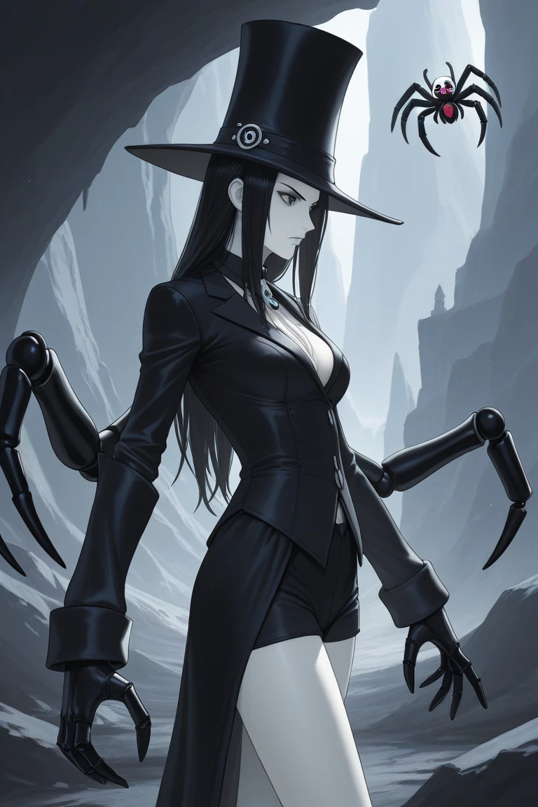 (((1character))), (((Undd, drawing))), (((black centipede))), (((claws))), (( (asymetrical))), (((ring chains))), ((leather, spiked metal plates, spikes, knife belt))