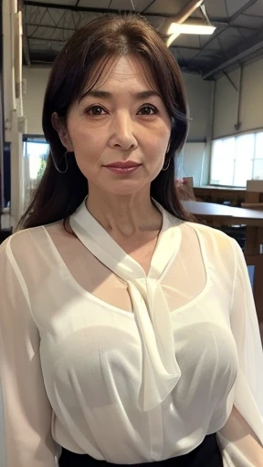 (masterpiece:1.4),(60-year-old woman:1.5),(facial wrinkles 1.2), (hair tied up : 1), A kind smile,maternal, Mature Woman, (dressed as a nurse : 1.2), (white Short sleeve uniform of nurse with single front zipper : 1.3), acnes, skin blemishes, fleckles, hospital, (muscular arms : 1.3), (thick arms : 1.3)