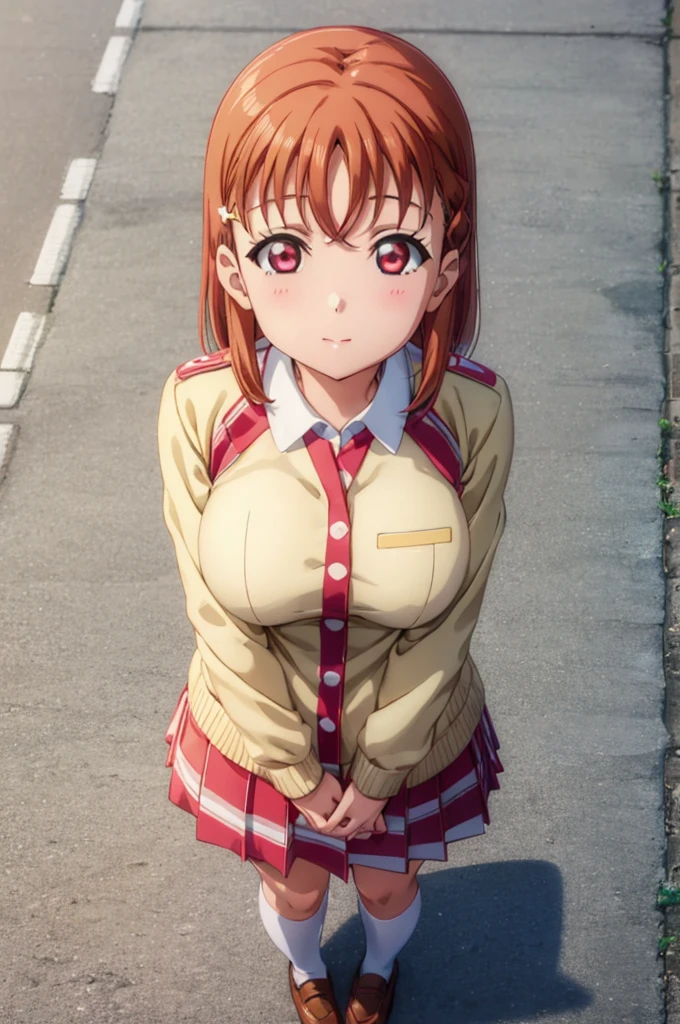 ((table top, highest quality, High resolution, nffsw, perfect pixel,  4k, nffsw, nffsw))), 1 girl in, single, alone, beautiful woman、I could see the whole body、 ((middle wavy hair, bangs, brown hair)), ((brown eyes, beautiful eyelashes, realistic eyes)), ((detailed face, blush:1.2)), ((smooth texture:0.75, realistic texture:0.65, realistic:1.1, Anime CG style)), medium breasts, dynamic angle, perfect body,  ((red bow tie, school uniform, black jacket, open jacket, brown cardigan, white shirt, black skirt, plaid skirts)), city stairs、Looking up from the bottom of the stairs、Very embarrassing panic smile, looked back、lean forward、(The wind flipped my skirt and exposed my butt.......................、touch your butt with both hands、pale pink floral lace panties)、akebi komichi、　smile at you、masterpiece, highest quality, High resolution, Kitagawa Marin, 1 girl, blonde hair, long hair, colorful hair, red eyes, jewelry, earrings, earrings, school uniform, white shirt, tie shirt, black choker, blue tie, plaid skirt, grin and laugh, smile, Are standing, cowboy shot, outdoors, 32K, 8k, (in my chest:1.2), arms above head, ((spread legs)), ​masterpiece, Gorgeous lace string underwear in dark blue、((T-back pants that cut into the crotch))、japanese idol, wide waist, ((open your legs)), (open your mouth lazily), （open both eyes wide), Sweaty and shiny skin, brown hair, ponytail、look at the audience , Full body Esbian、perfect body、luxury hotel lounge、