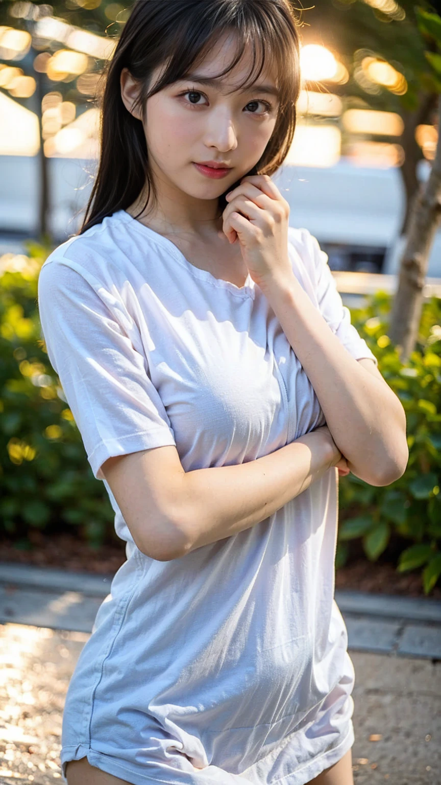 (highest quality,masterpiece:1.3,Ultra-high resolution),(Very detailed,Caustics,8k),(Realistic:1.4,RAW shooting),18-year-old,cute,Japanese,Medium black hair,(White T-shirt),(smile),Looking at the camera,blue sky,sun,Backlight,(Top of the Hill),(Tall green grassland:1.1),(Standing in the grassland),(Ground level shot:1.1),(Waist up shot),(Face Focus),(Face close-up),(Low position:1.2),(Low Angle:1.2),Natural light