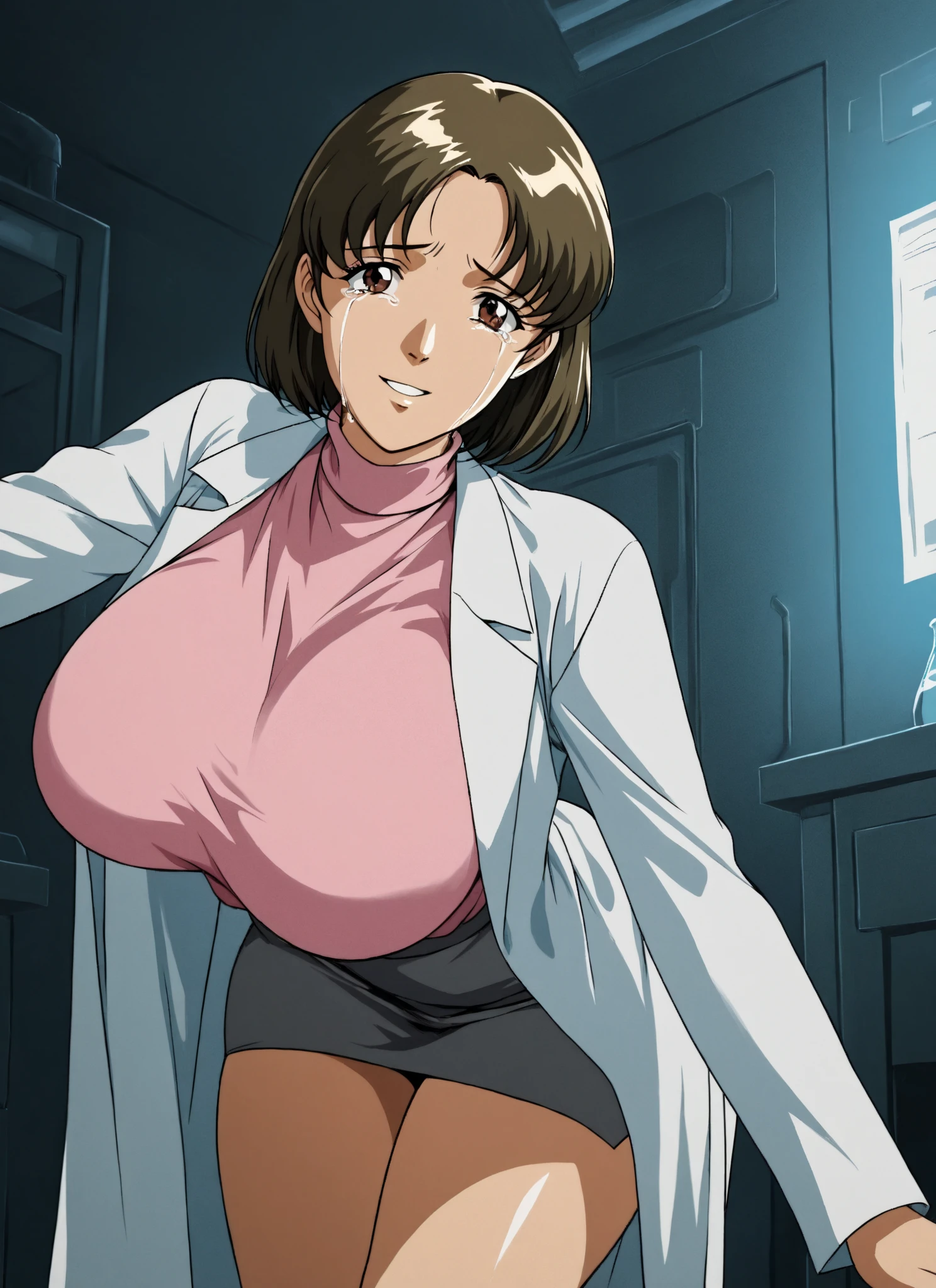 1girl,solo,Aiko Katsuragi,<lora:AikoKatsuragi-000004:0.8>, Bangs,large breasts,standing, upper body, smile, blush,medical room, looking at viewer,  moody lighting, facing viewer,, labcoat, (areolae:0.9), (nipple slip:1.05), (Upper_body),(light_smile:0.5), official art,extremely detailed CG unity 8k wallpaper, perfect lighting,Colorful, Bright_Front_face_Lighting,shiny skin, (masterpiece:1.0),(best_quality:1.0),