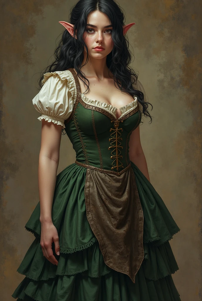 [best quality,highres:1.2],ultra-detailed,(realistic:1.37),(mid day),(vivid colors, rich coloredieval:1.1) female waif, large tits, [pretty detailed face:(1.1)], smiling, long [black curly hair, detailed curls:1.1], (bright blue eyes:1.3), walking on [cobblestones, detailed cobblestones:1.1],daytime scene,(nostalgic mood),stock photo, Beautiful read and green Victorian detailed ornate corset, [detailed clothing: 1.1],[detailed surroundings:1.1],[shore of a beautiful mountain lake, [mysterious ambiance:1.1], (full body picture:1.6), (Duotone [red and green]:1.6).