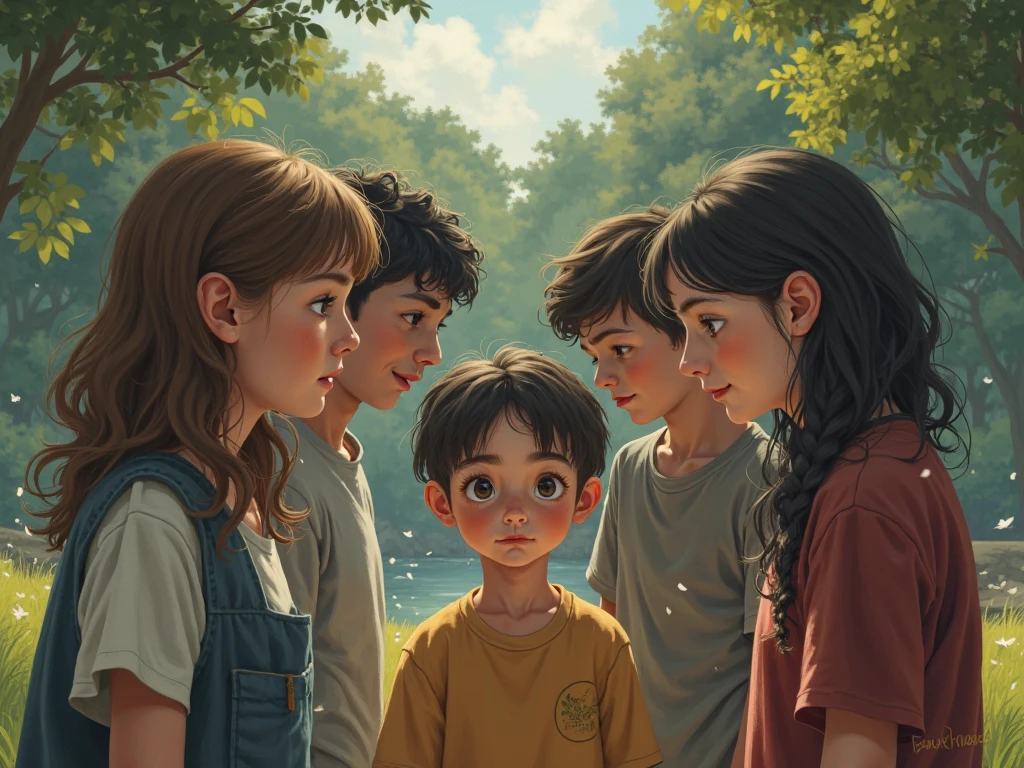 little boy close up, saying "safe and loved with the my family.", pixar style, 3d style, disney style, 8k, beautiful